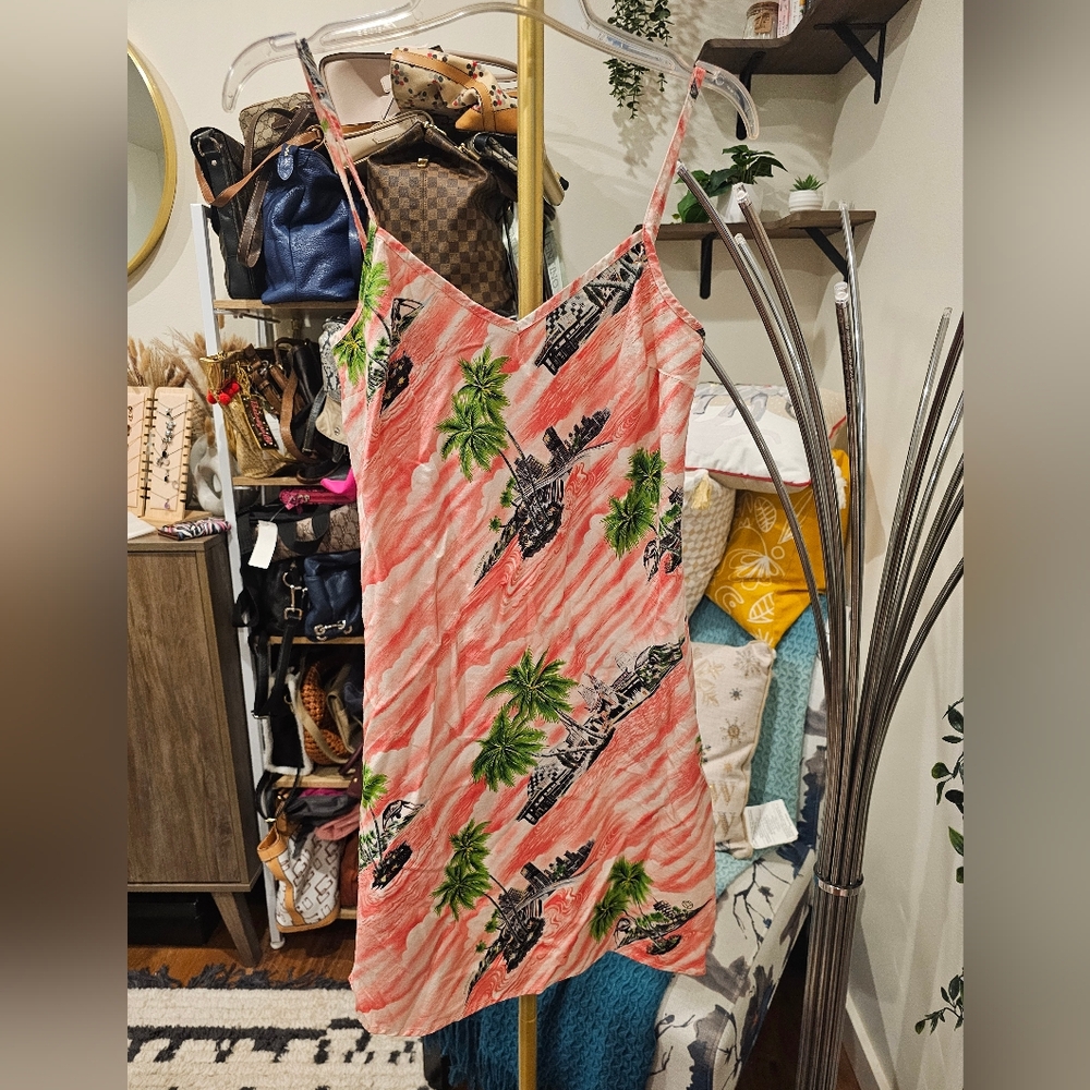 Vintage Wanted Tropical Slip Dress - Coral, Green & Black